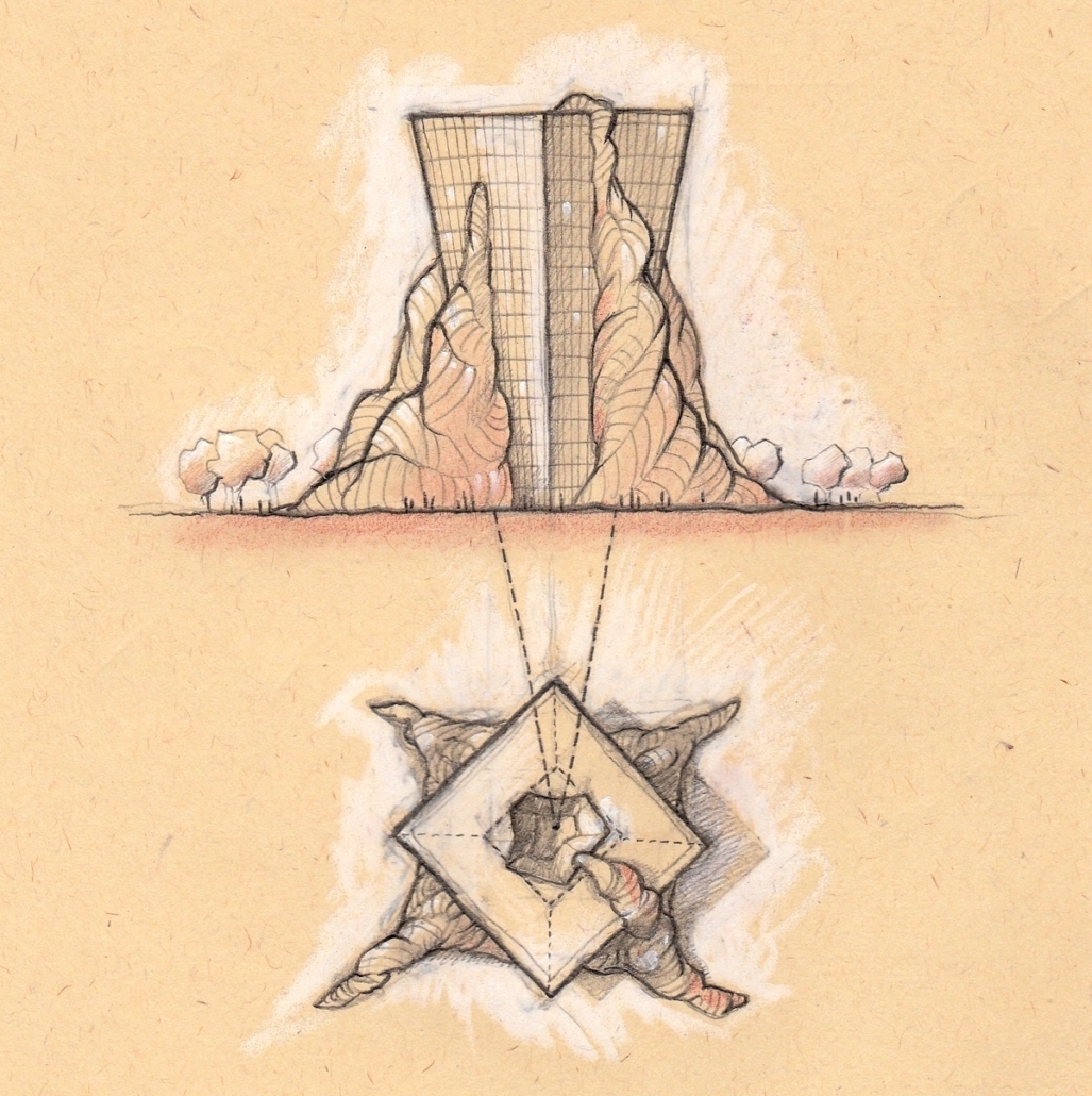 “Cuore di tenebra» di Joseph Conrad diventa una piramide rovesciata conficcata nel suolo (dal libro di Pericoli)”